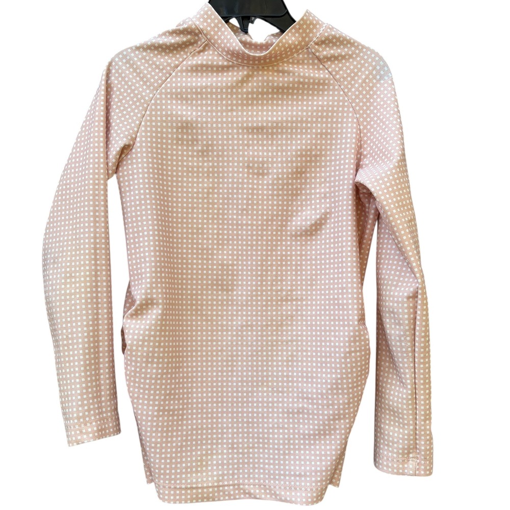 Albion‎ Girls Size 8 Rash Guard Peach White Checkered Long Sleeve Swim Shirt